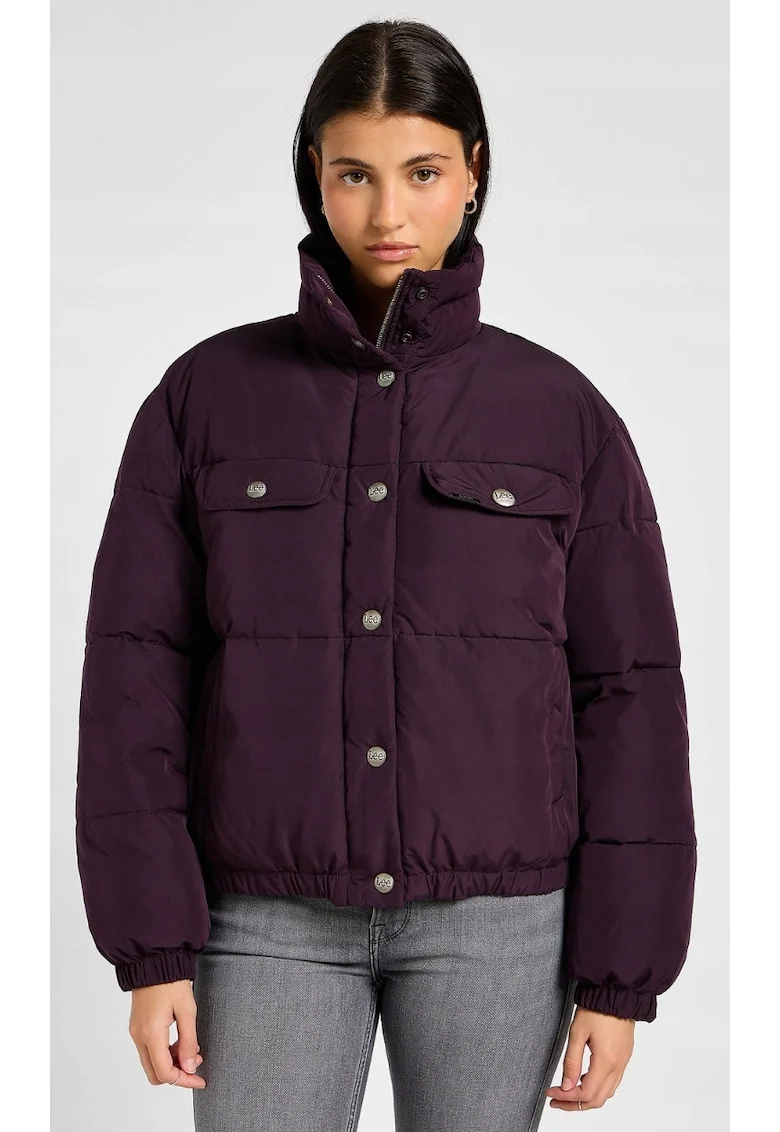 Geaca scurta dama  slim fit, bumbac, maro, 100% poliester