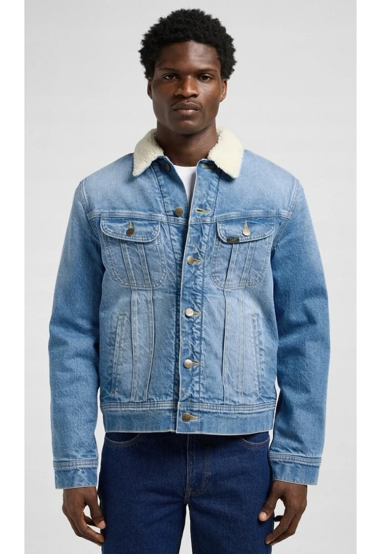 Geaca  model SHERPA, bumbac, albastru, croiala regular fit