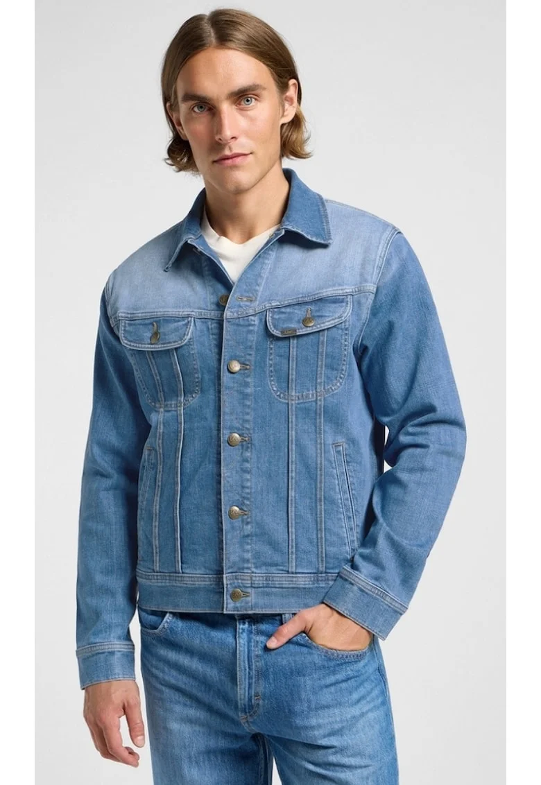 Geaca denim barbati  model RIDER, albastru, bumbac, croiala regular fit/slim fit, maneca scurta