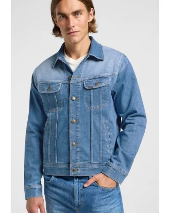 Geaca denim barbati  model RIDER, albastru, bumbac, croiala regular fit/slim fit, maneca scurta