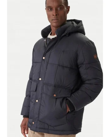 Geaca barbati,  parka, neagra, din bumbac, cu gluga, fermoar