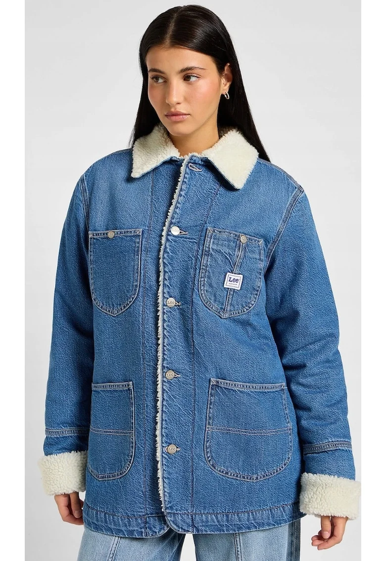 Geaca dama,  jacheta lunga din denim, captusita, albastra, bumbac