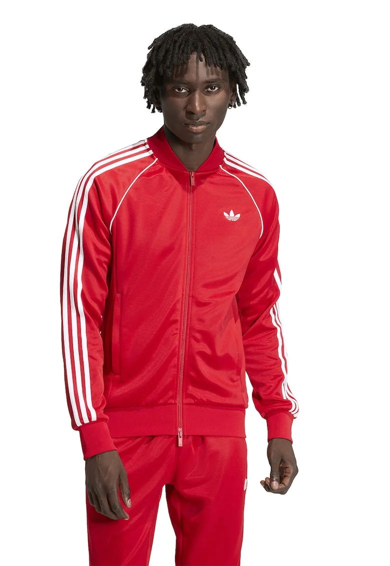 Bluza de trening cu fermoar si logo, Rosu vermillion