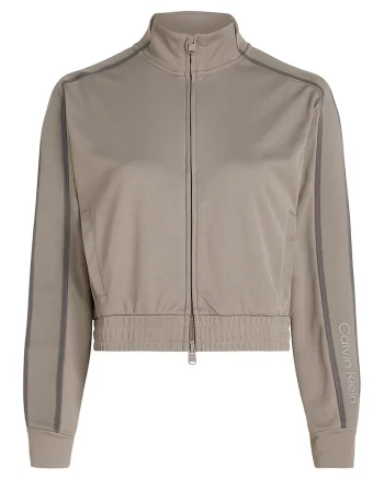 Bluza de trening cu fermoar si logo pentru fitness, Maro taupe deschis