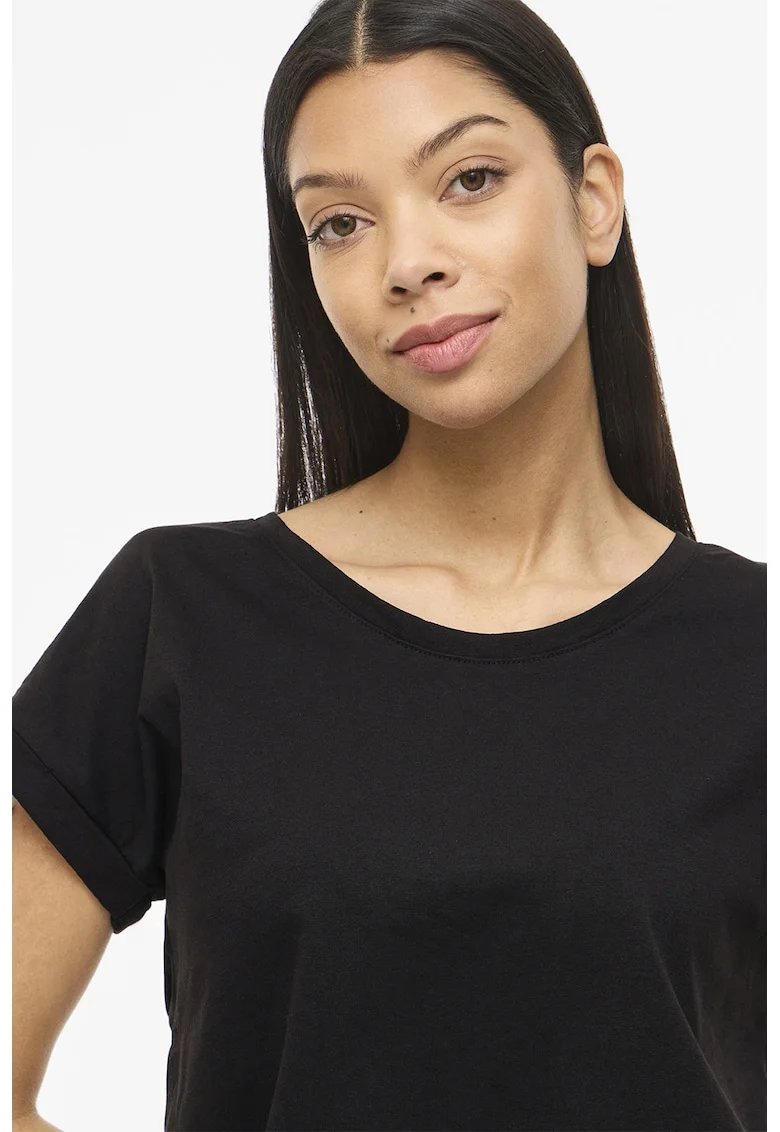 Tricou din amestec de bumbac organic cu terminatie asimetrica, Negru