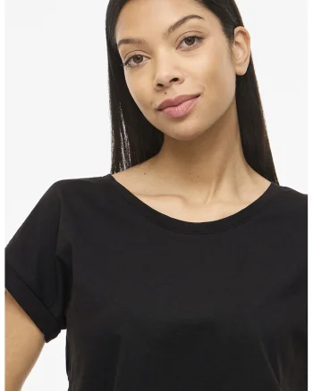 Tricou din amestec de bumbac organic cu terminatie asimetrica, Negru