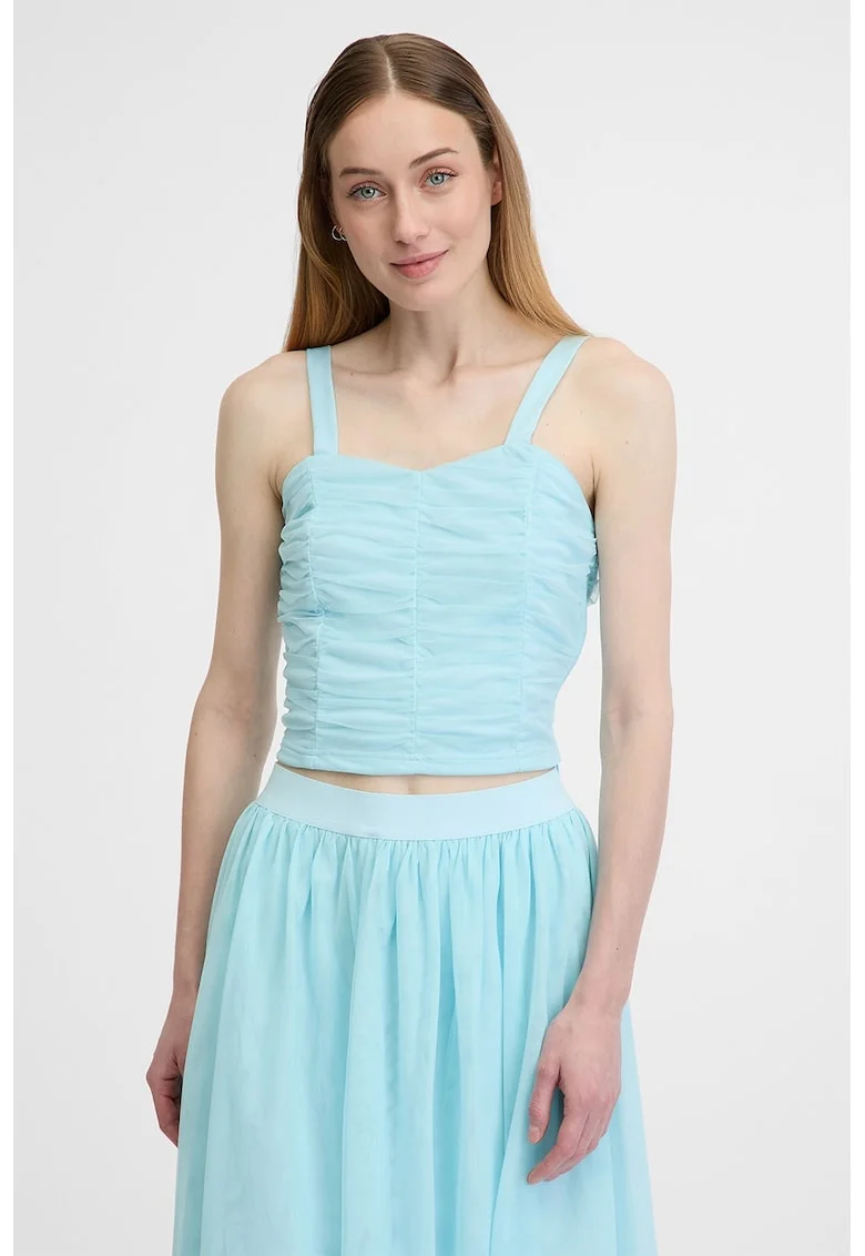 Top crop cu barete late, Albastru aquamarin