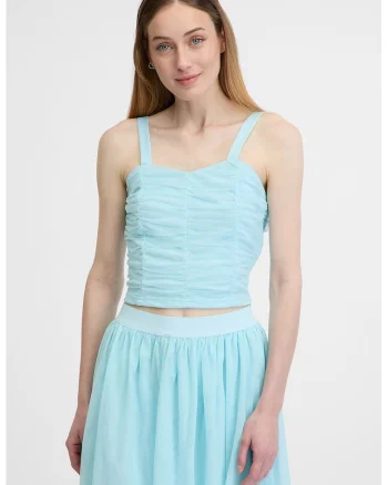 Top crop cu barete late, Albastru aquamarin