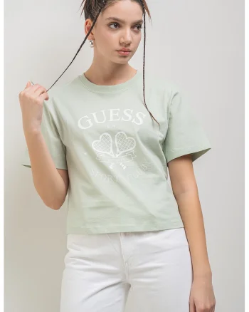 Tricou din bumbac cu decolteu la baza gatului si logo, Verde pal