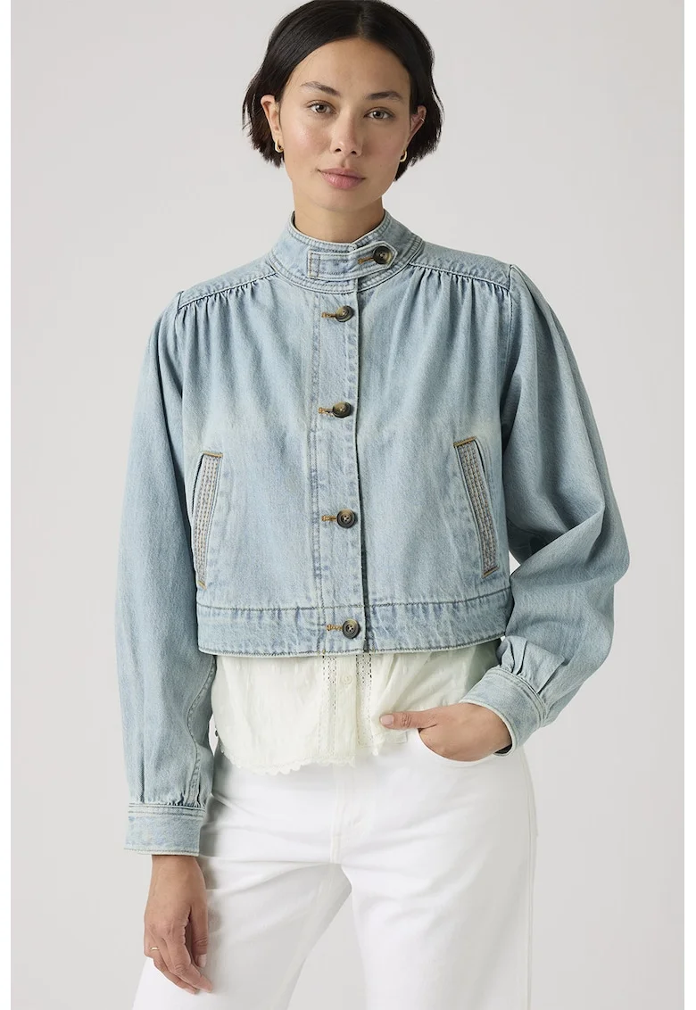 Jacheta crop din denim Parker, Albastru deschis
