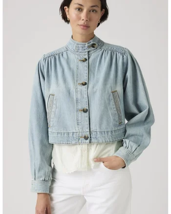 Jacheta crop din denim Parker, Albastru deschis