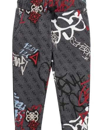 Pantaloni de trening din bumbac cu imprimeu graffiti, Gri inchis