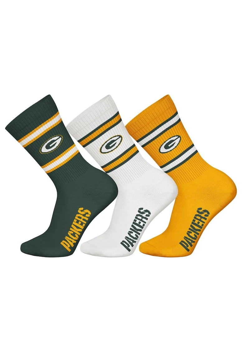 Set de sosete lungi unisex NFL - 3 perechi, Alb/Verde/Maro deschis