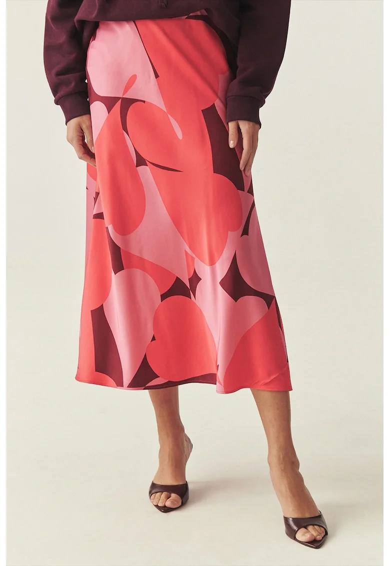Fusta midi cu model, Visiniu/Roz deschis/Roz aprins