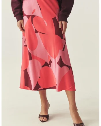 Fusta midi cu model, Visiniu/Roz deschis/Roz aprins