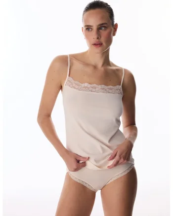 Top cu model uni si garnituri din dantela, Bej
