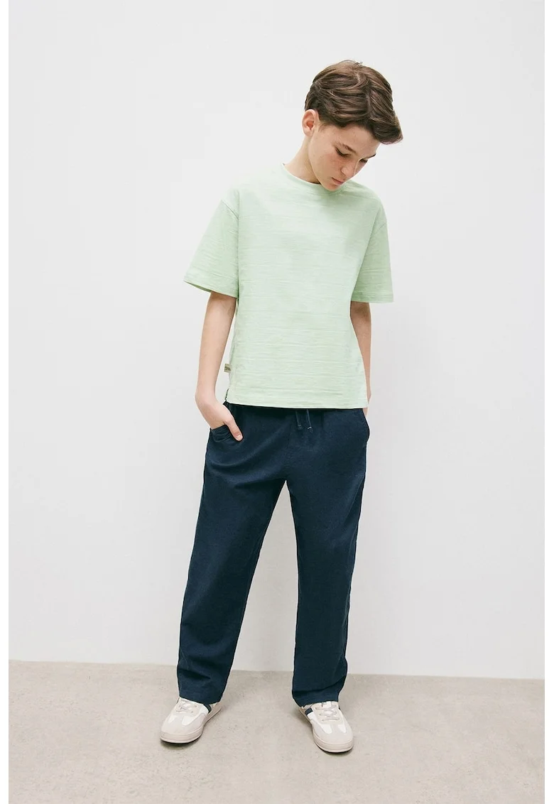Pantaloni din amestec de in cu cordon in talie, Bleumarin