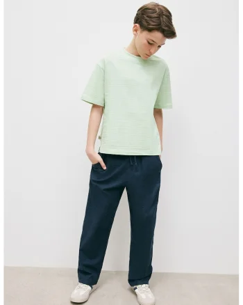 Pantaloni din amestec de in cu cordon in talie, Bleumarin