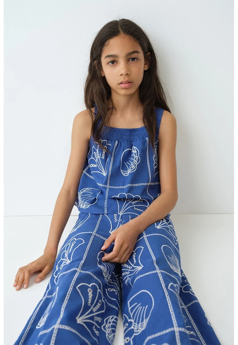 Pantaloni lejeri cu model brodat, Albastru