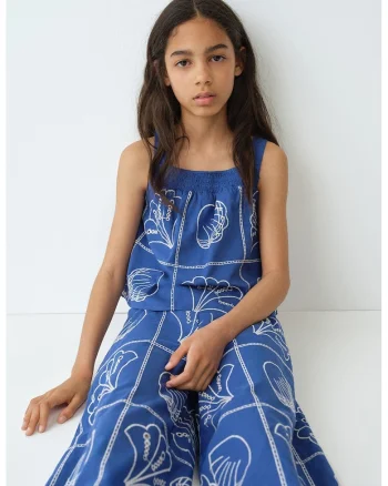 Pantaloni lejeri cu model brodat, Albastru