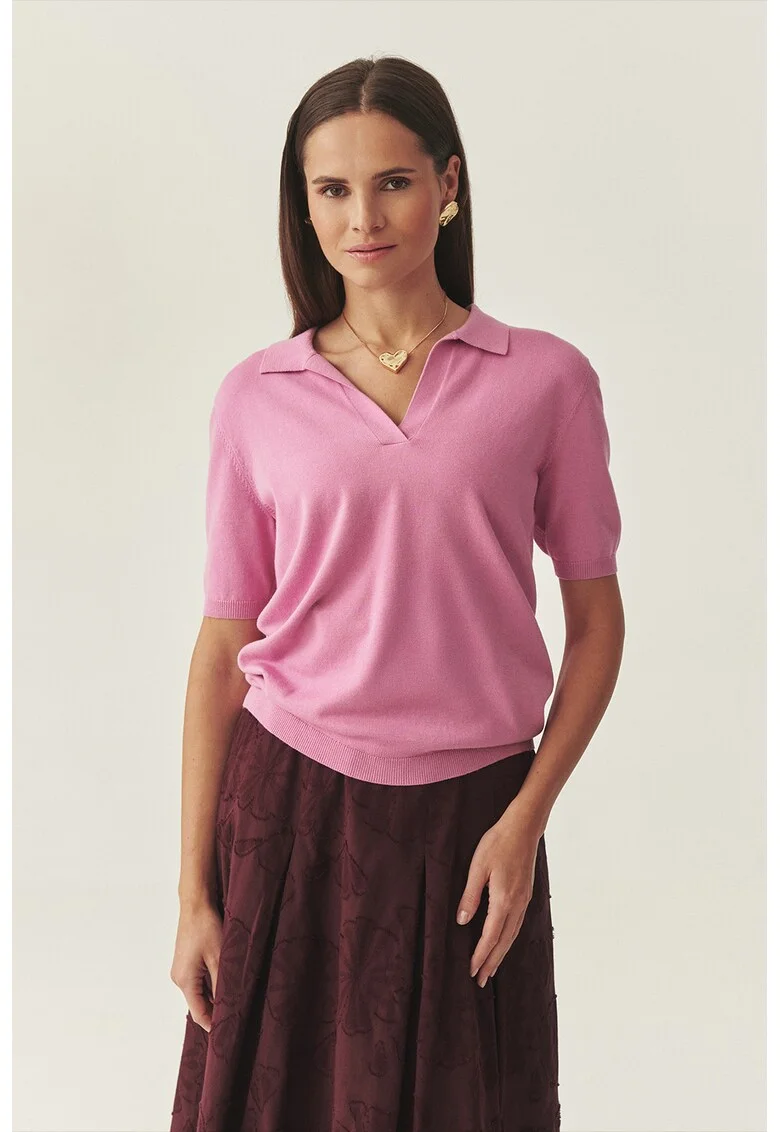 Tricou polo tricotat fin, Roz deschis