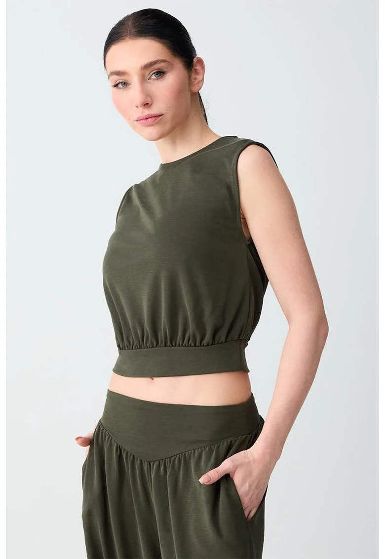 Top crop din amestec de modal, Kaki inchis