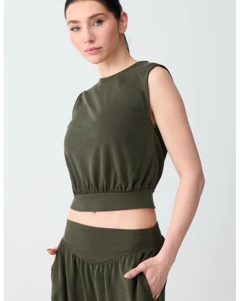 Top crop din amestec de modal, Kaki inchis