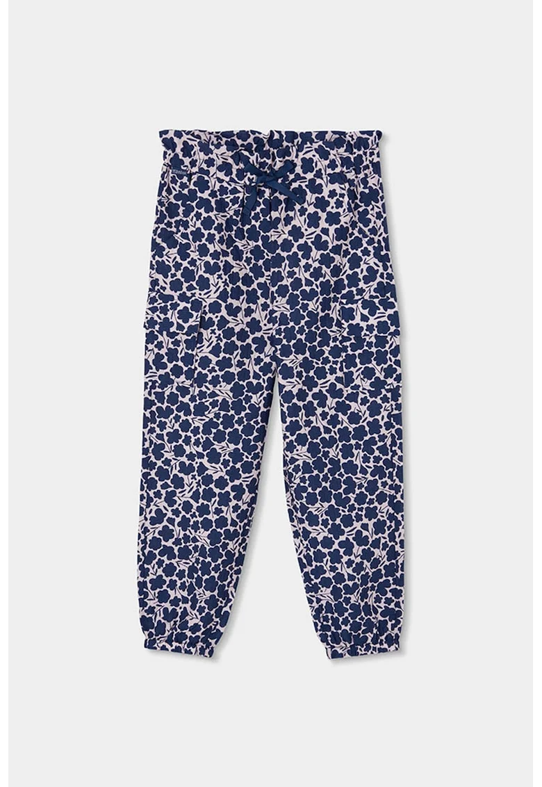 Pantaloni cu imprimeu si talie elastica, Crem/Bleumarin