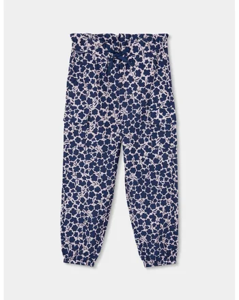Pantaloni cu imprimeu si talie elastica, Crem/Bleumarin