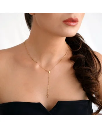 Colier Rozariu 42 cm din Aur Galben de 14K cu Bile Diamantate si Lant Diamantat,  2.40g