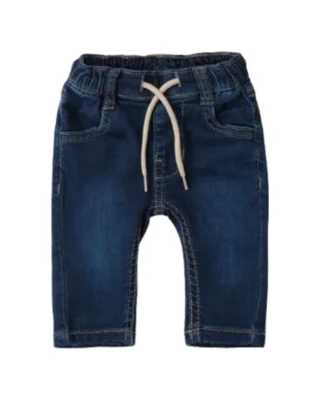 Pantaloni bebe baieti  din bumbac, denim cu snur in talie, Albastru inchis