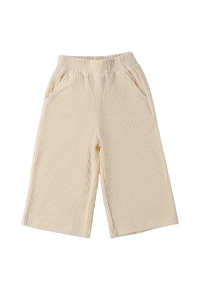 Pantaloni fete  din raiat cu efect catifelat, Crem