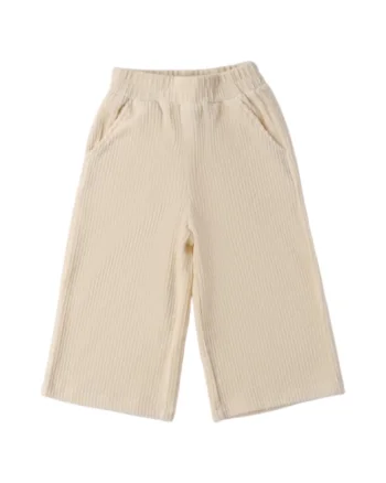 Pantaloni fete  din raiat cu efect catifelat, Crem