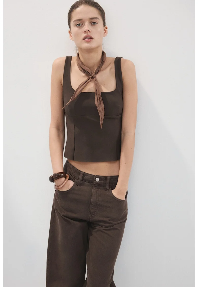 Top crop cu decolteu patrat, Maro inchis