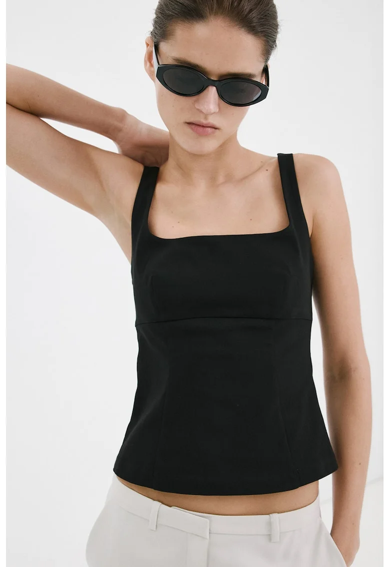 Top crop cu decolteu patrat, Negru