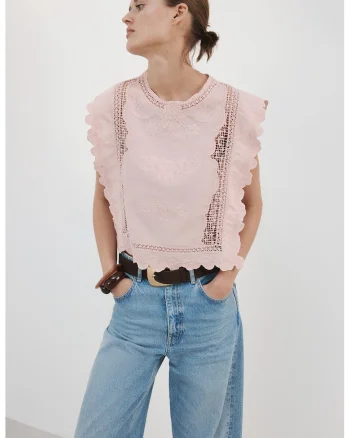Top de bumbac cu decupaje, Roz pastel
