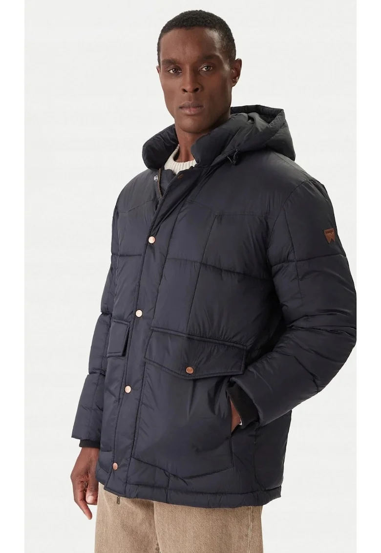 Geaca barbati,  parka, neagra, din bumbac, cu gluga, fermoar