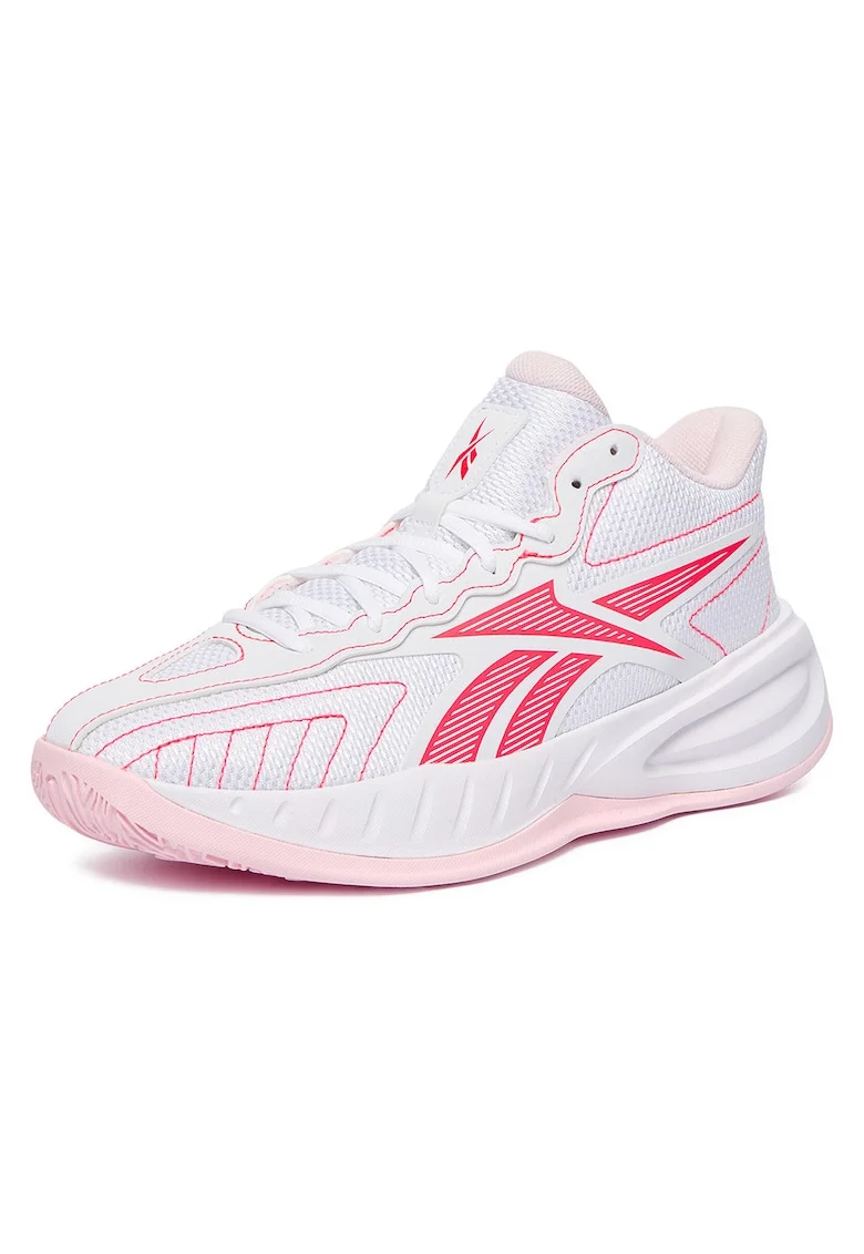 Pantofi sport  baschet unisex, alb-roz, textil,