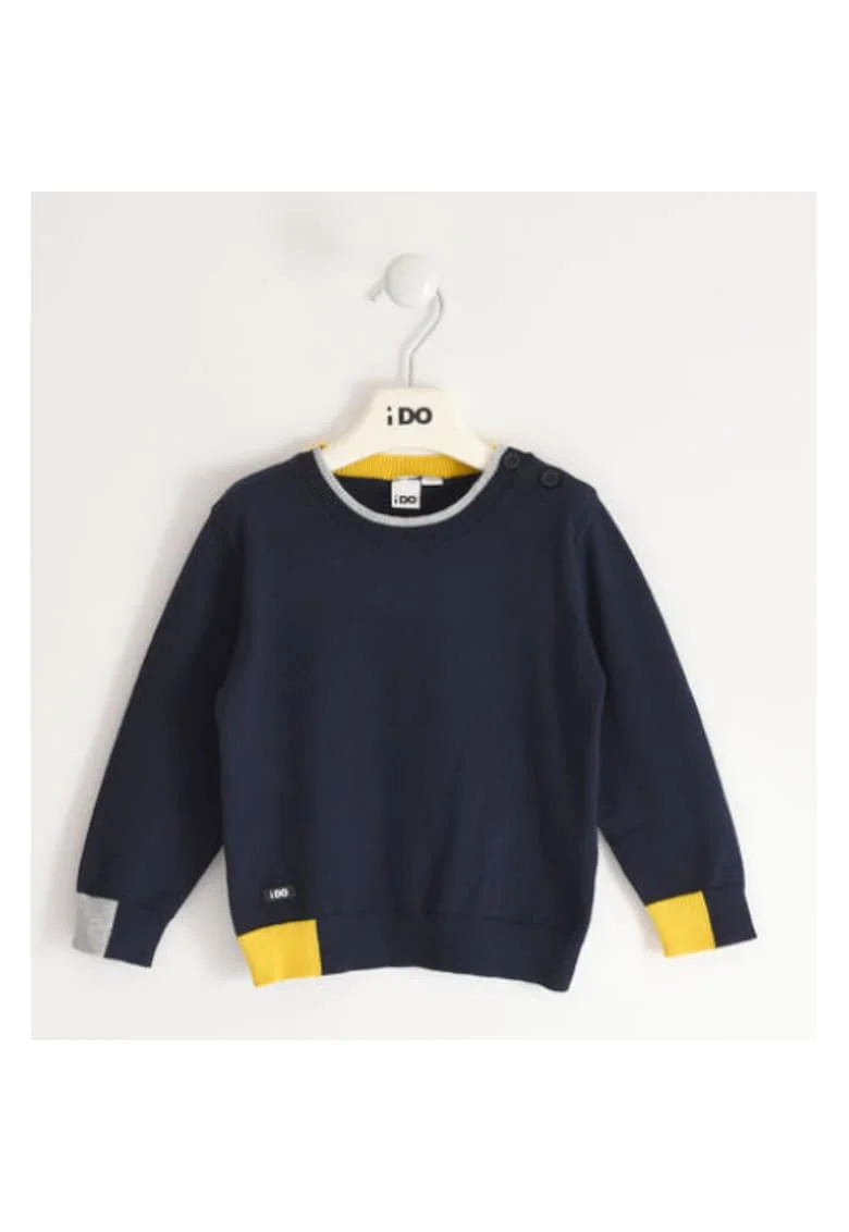 Pulover tricot cu model baiat ,  4.5415, Galben/Bleumarin