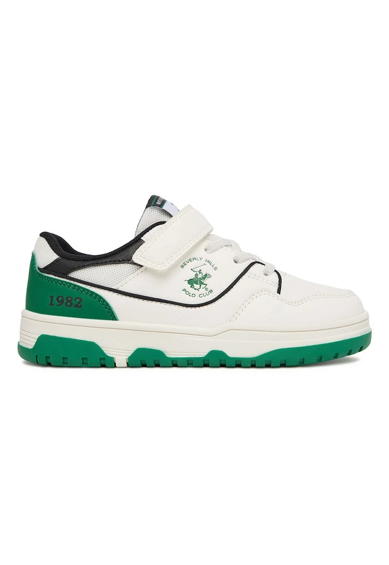 Pantofi sport copii,  Velcro, alb/verde, textil