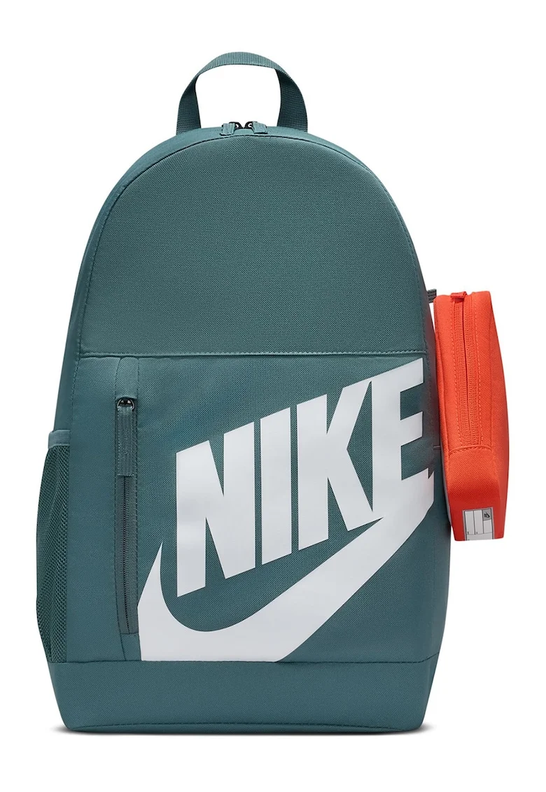 Rucsac cu imprimeu logo si penar detasabil - 20 L, Alb/Portocaliu mandarina/Albastru petrol