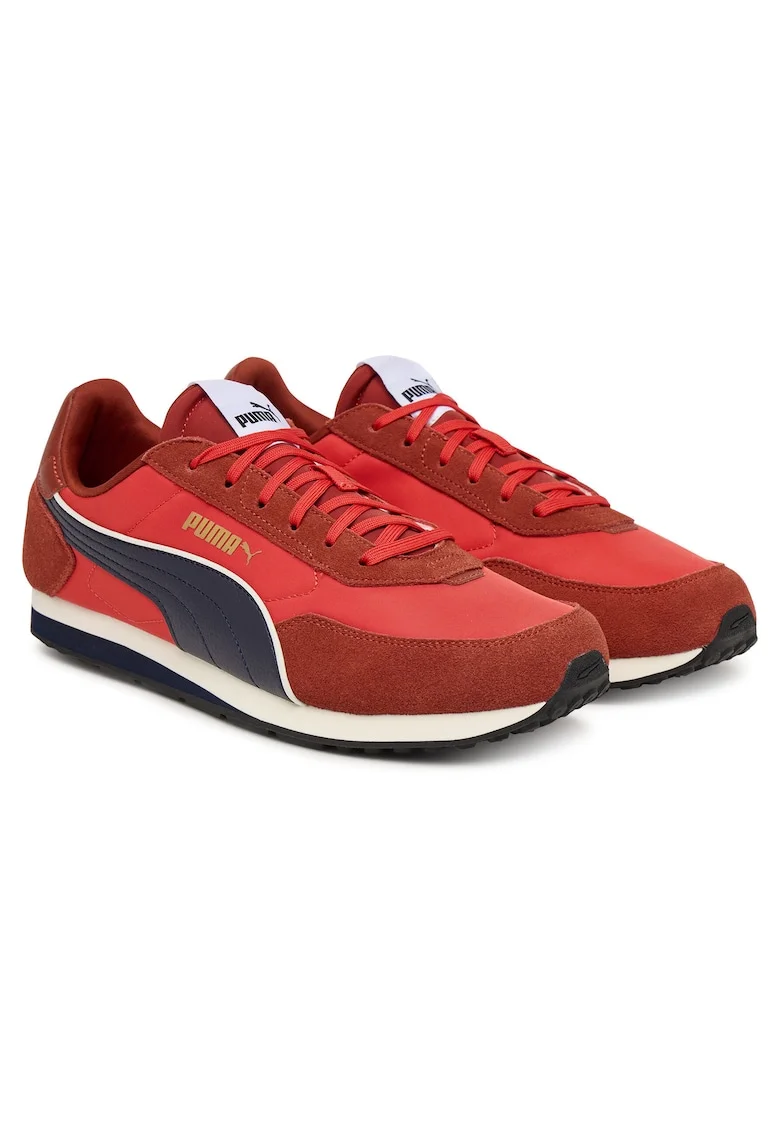 Pantofi sport barbati,  piele intoarsa si textil, rosu, design minimalist,