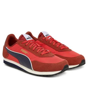 Pantofi sport barbati,  piele intoarsa si textil, rosu, design minimalist,