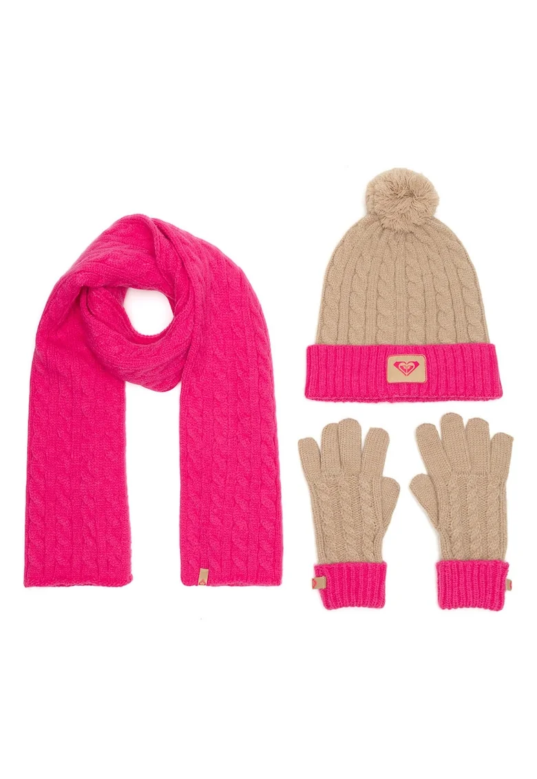 Zestaw caciula, fular si manusi,  roz, One Size INTL