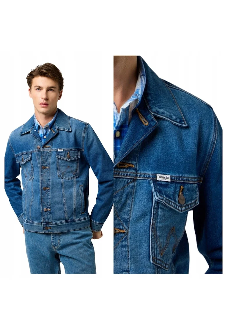 Jacheta Barbati,  Denim Jacket, Regular Fit, Maneca Lunga, Cu Guler, Design Clasic, Denim Aspect, Bumbac, M INTL, Albastru
