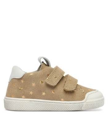 Pantofi sport copii,  pentru fete, piele naturala, bej, sistem inchidere Velcro