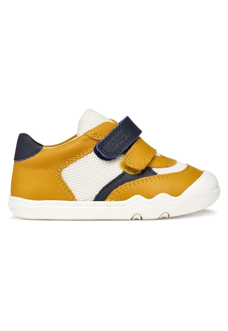 Pantofi sport copii,  piele naturala, portocaliu, velcro, tehnologie barefoot