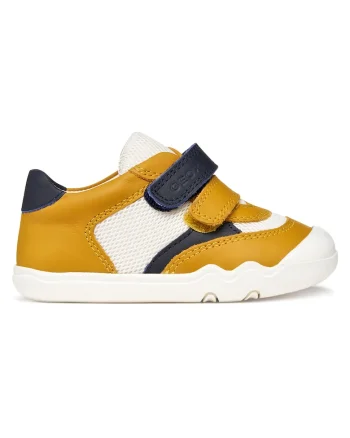 Pantofi sport copii,  piele naturala, portocaliu, velcro, tehnologie barefoot