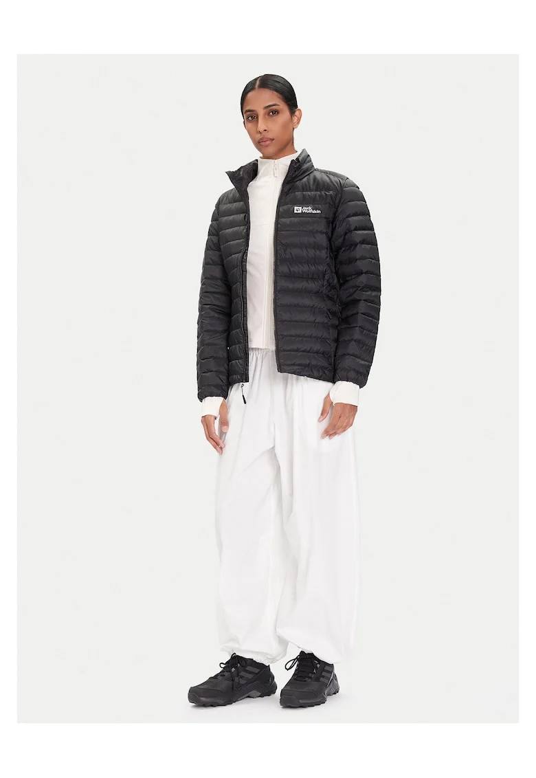 Geaca de puf dama,  neagra, poliester reciclat, cu fermoar