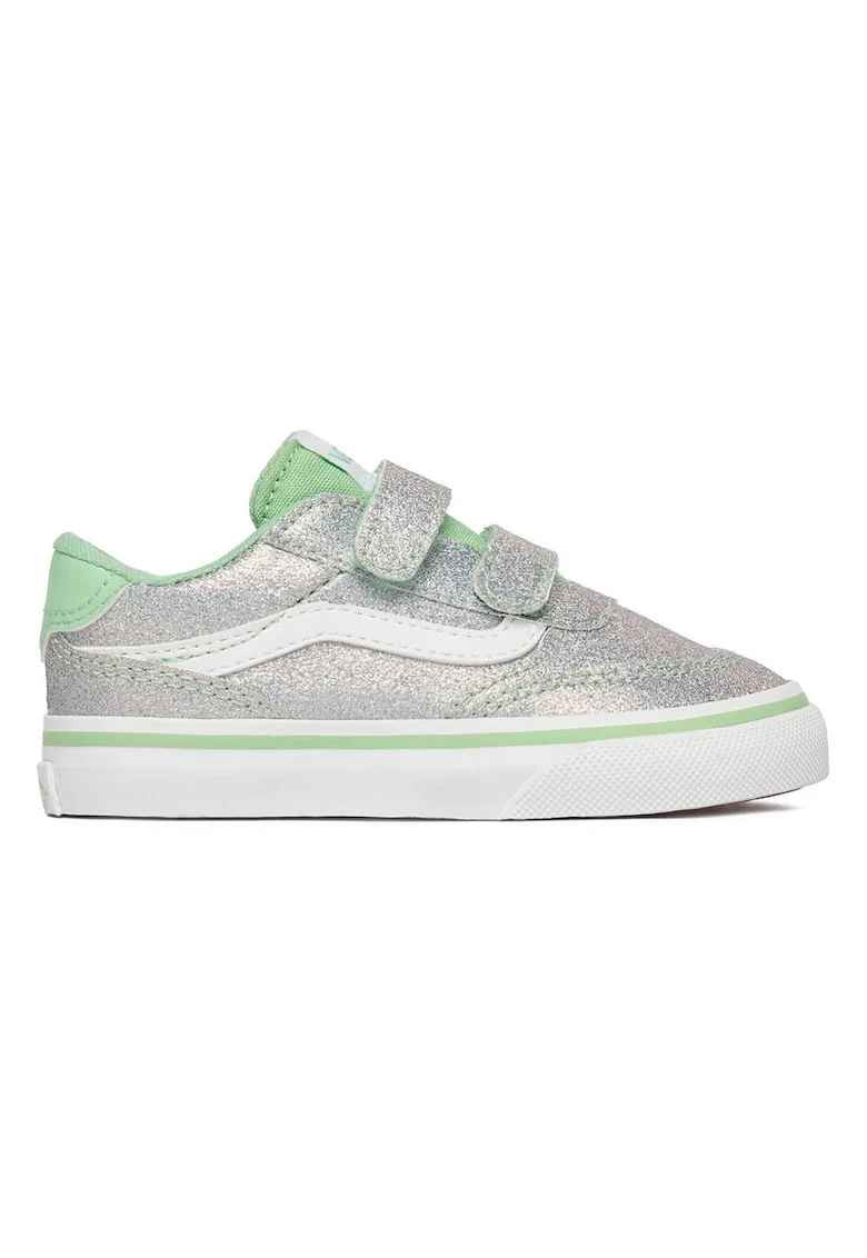Pantofi sport copii,  tenisi fete, argintiu, material textil, sistem inchidere Velcro